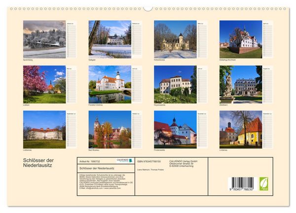 Produktbild: Schl&ouml;sser der Niederlausitz (hochwertiger Premium Wandkalender 2026 DIN A2 quer), Kunstdruck in Hochglanz