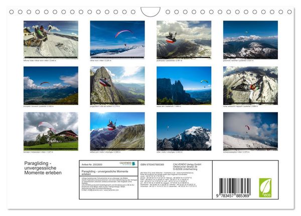 Produktbild: Paragliding - unvergessliche Momente erleben (Wandkalender 2026 DIN A4 quer), CALVENDO Monatskalender