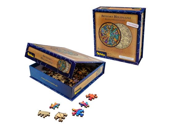 Produktbild: Artefakt Holzpuzzle 2 in 1 Zodiak, 161 Teile, in magnetischer Klappschachtel