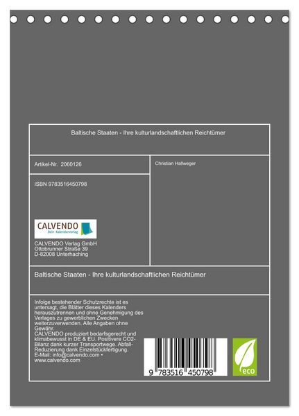 Produktbild: Baltische Staaten - Ihre kulturlandschaftlichen Reicht&uuml;mer (Tischkalender 2026 DIN A5 hoch), CALVENDO Monatskalender