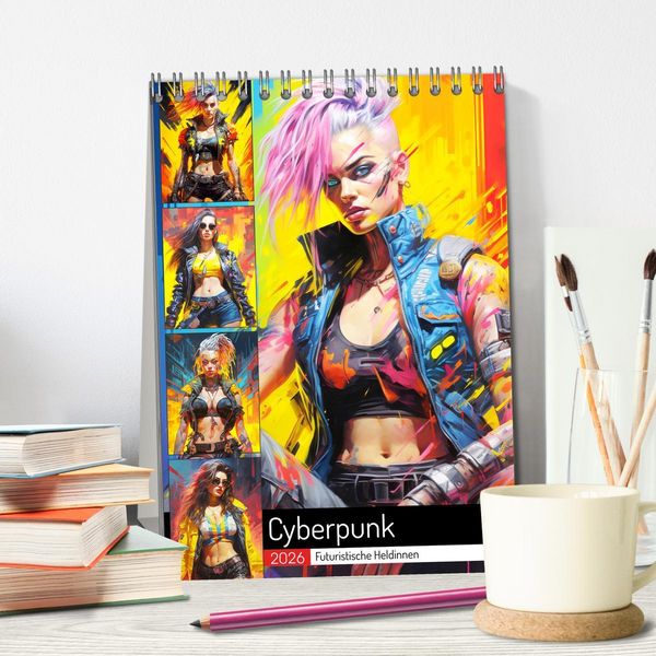 Produktbild: Cyberpunk. Futuristische Heldinnen (Tischkalender 2026 DIN A5 hoch), CALVENDO Monatskalender
