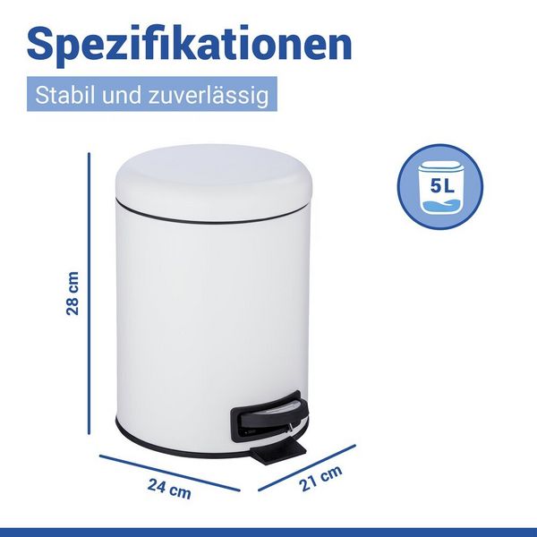 Produktbild: Kosmetik Treteimer Mod. Leman Wei&szlig; Matt 5L, mit herausnehmbarem Einsatz