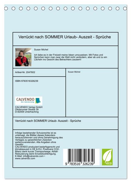 Produktbild: Verr&uuml;ckt nach SOMMER Urlaub- Auszeit - Spr&uuml;che (Tischkalender 2026 DIN A5 hoch), CALVENDO Monatskalender