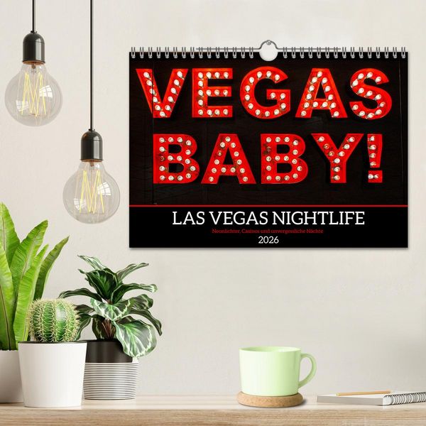 Produktbild: Las Vegas Nightlife - Neonlichter, Casinos und unvergessliche N&auml;chte (Wandkalender 2026 DIN A4 quer), CALVENDO Monatskalender