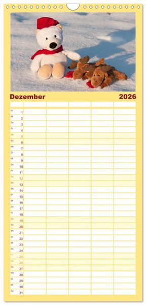 Produktbild: Familienplaner 2026 - Kunterbunte B&auml;renwelt - Teddys mit 5 Spalten (Wandkalender, 21 x 45 cm) CALVENDO
