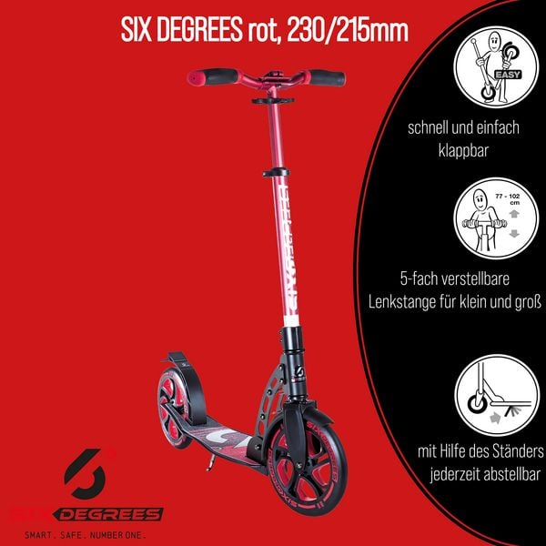 Produktbild: SIX DEGREES Alu Scooter 230/215 mm rot
