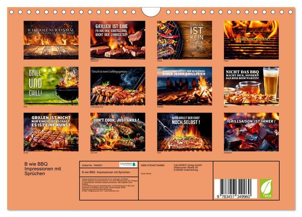 Produktbild: B wie BBQ Impressionen mit Spr&uuml;chen (Wandkalender 2026 DIN A4 quer), CALVENDO Monatskalender