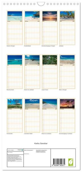 Produktbild: Familienplaner 2027 - Karibu Sansibar mit 5 Spalten (Wandkalender, 21 x 45 cm) CALVENDO