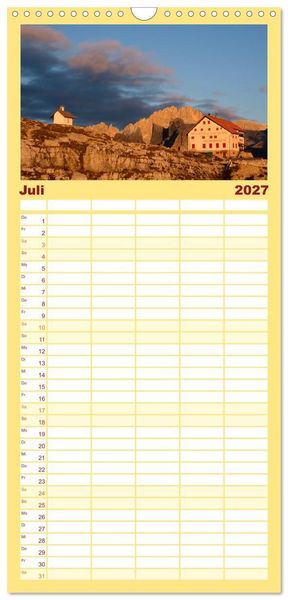 Produktbild: Familienplaner 2027 - Leuchtende Dolomiten mit 5 Spalten (Wandkalender, 21 x 45 cm) CALVENDO