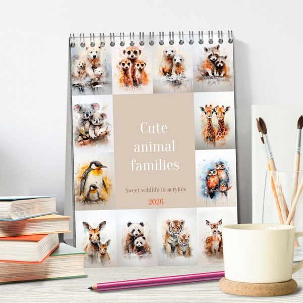 Produktbild: Cute animal families (Desk Calendar 2026 DIN A5 portrait), CALVENDO 12 Month DeskCalendar
