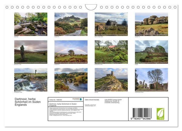 Produktbild: Dartmoor, herbe Sch&ouml;nheit im S&uuml;den Englands (Wandkalender 2026 DIN A4 quer), CALVENDO Monatskalender