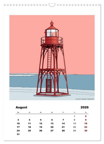 Produktbild: Leuchtt&uuml;rme der Welt - illustriert (Wandkalender 2026 DIN A3 hoch), CALVENDO Monatskalender