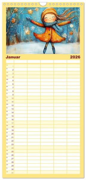 Produktbild: Familienplaner 2026 - Fr&ouml;hliche Kinder. Bezaubernde Schulm&auml;dchen im &Ouml;lbilder-Stil mit 5 Spalten (Wandkalender, 21 x 45 cm) CALVENDO