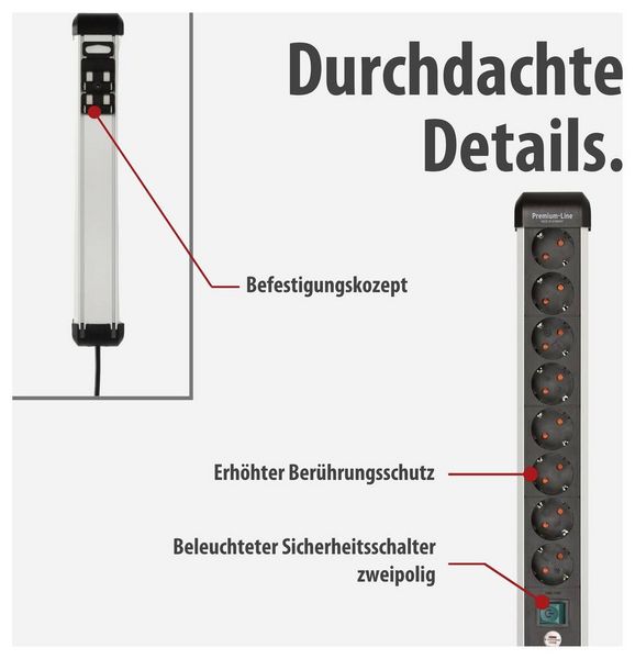 Produktbild: Brennenstuhl 1391030800 Steckdosenleiste mit Schalter Silber, Schwarz Schutzkontakt 1 St.