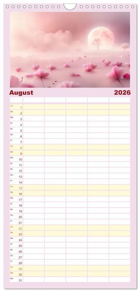 Produktbild: Familienplaner 2026 - Romantischer Terminkalender mit 5 Spalten (Wandkalender, 21 x 45 cm) CALVENDO