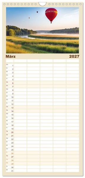Produktbild: Familienplaner 2027 - Freiheit in den L&uuml;ften. Mit dem Hei&szlig;luftballon unterwegs mit 5 Spalten (Wandkalender, 21 x 45 cm) CALVENDO