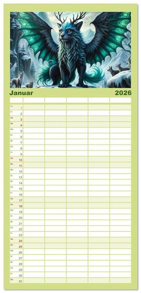 Produktbild: Familienplaner 2026 - Verborgene Welten: Arkanum der mystischen Tierwesen mit 5 Spalten (Wandkalender, 21 x 45 cm) CALVENDO
