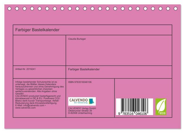 Produktbild: Farbiger Bastelkalender (Tischkalender 2026 DIN A5 quer), CALVENDO Monatskalender