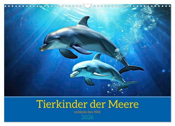 Tierkinder der Meere - entdecke ihre Welt (Wandkalender 2026 DIN A3 quer), CALVENDO Monatskalender