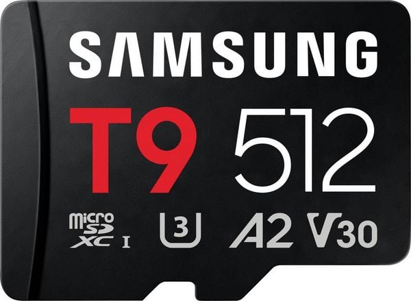 Produktbild: Samsung T9 microSDXC-Karte Retail 512 GB UHS-I U3, A2 Application Performance Class, Class 10, v30 Video Speed Class