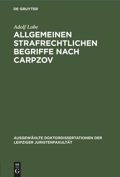 Produktbild: Allgemeinen strafrechtlichen Begriffe nach Carpzov