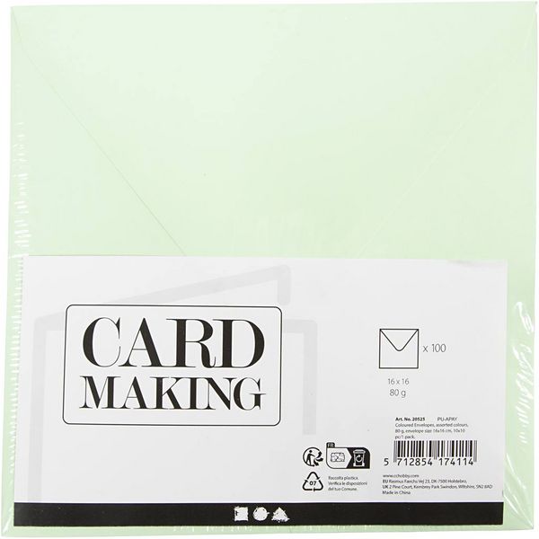 Produktbild: Creativ Company Farbige Briefumschl&auml;ge - Sortiment, Umschlaggr&ouml;&szlig;e 16x16 cm, 80 g, sortiert, 10x10 Stk