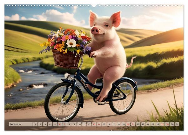 Produktbild: Unterwegs mit Piet - Die Abenteuer eines Ferkelchens (hochwertiger Premium Wandkalender 2026 DIN A2 quer), Kunstdruck in Hochglanz