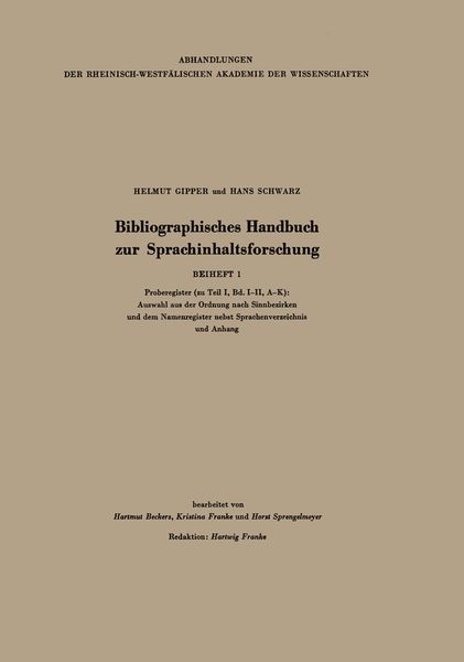 Produktbild: Bibliographisches Handbuch zur Sprachinhaltsforschung