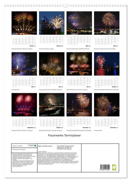 Produktbild: Feuerwerke Terminplaner (Wandkalender 2027 DIN A2 hoch), CALVENDO Monatskalender