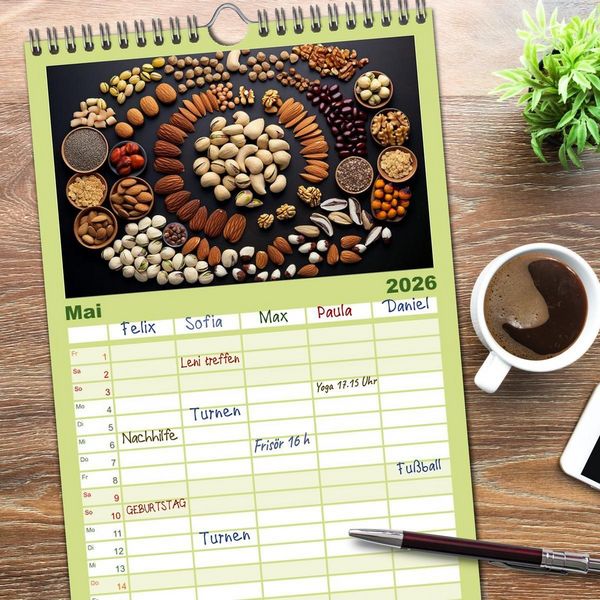 Produktbild: Familienplaner 2026 - Ordentlich Vegetarisch mit 5 Spalten (Wandkalender, 21 x 45 cm) CALVENDO