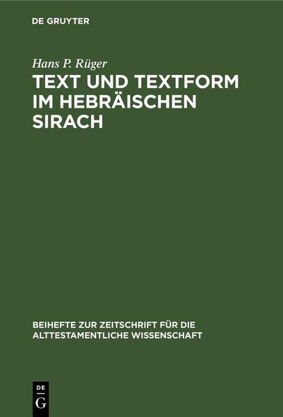 Produktbild: Text und Textform im hebr&auml;ischen Sirach
