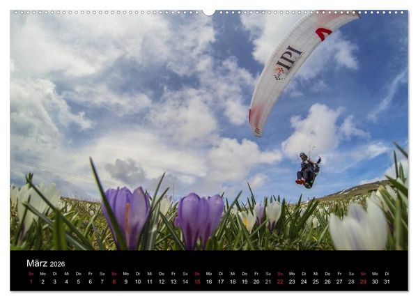 Produktbild: Paragliding - zwischen Himmel und Erde (hochwertiger Premium Wandkalender 2026 DIN A2 quer), Kunstdruck in Hochglanz
