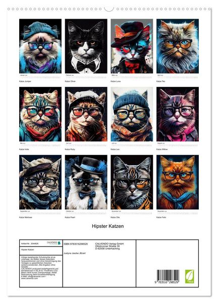 Produktbild: Hipster Katzen (hochwertiger Premium Wandkalender 2026 DIN A2 hoch), Kunstdruck in Hochglanz