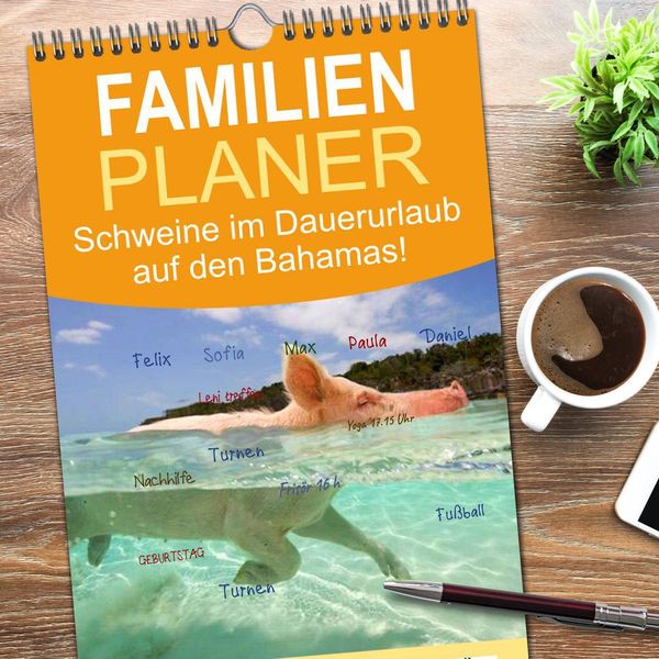 Produktbild: Familienplaner 2026 - Schweine im Dauerurlaub auf den Bahamas! mit 5 Spalten (Wandkalender, 21 x 45 cm) CALVENDO