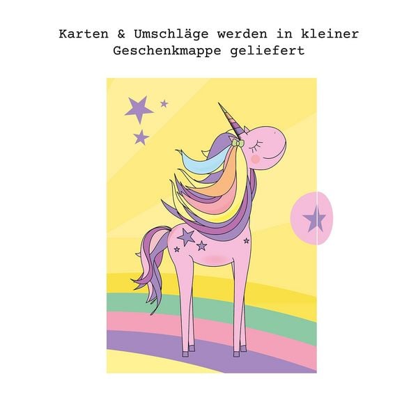 Produktbild: 12 Einladungskarten Geburtstag Einhorn (Handgemachte Einladungskarten Kindergeburtstag inkl. 12 liebevollen Hand designten Briefumschl&auml;gen)