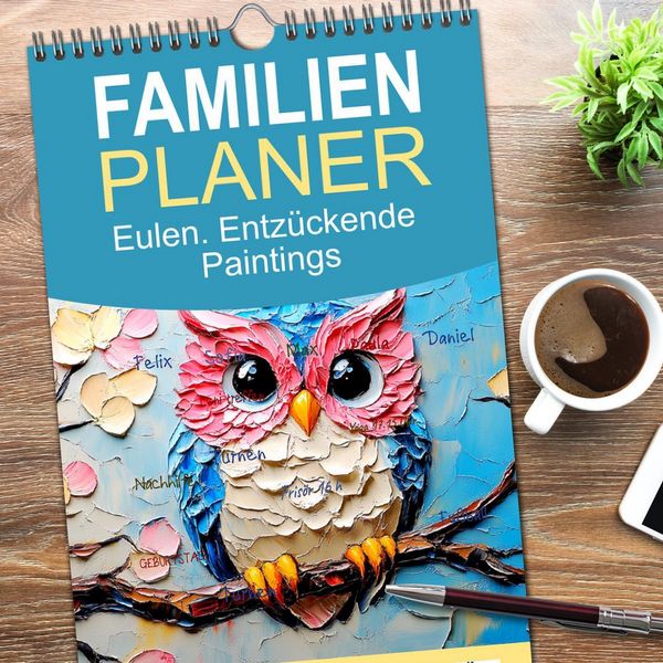 Produktbild: Familienplaner 2026 - Eulen. Entz&uuml;ckende Paintings mit 5 Spalten (Wandkalender, 21 x 45 cm) CALVENDO