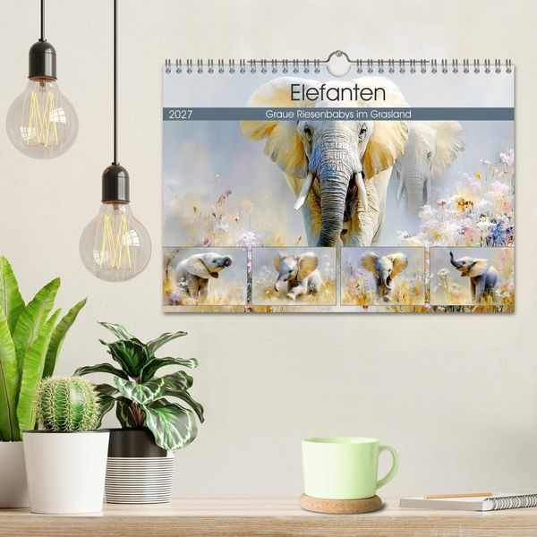 Produktbild: Elefanten. Graue Riesenbabys im Grasland (Wandkalender 2027 DIN A4 quer), CALVENDO Monatskalender