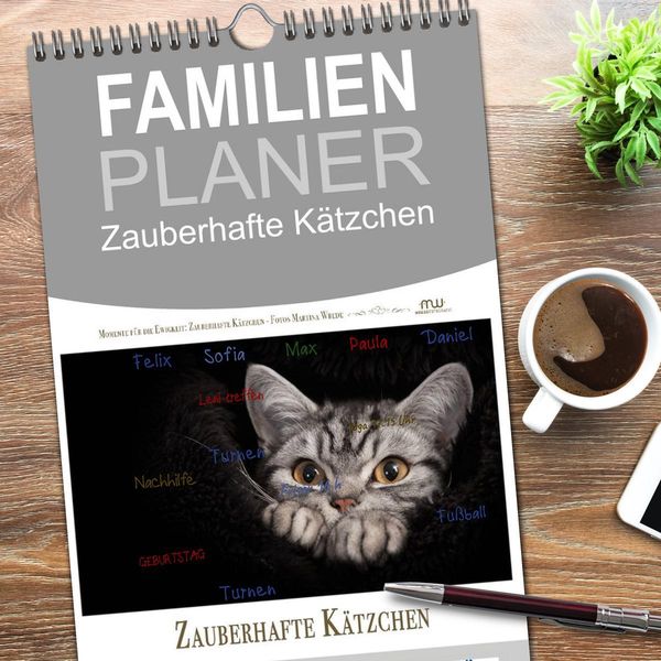 Produktbild: Familienplaner 2026 - Zauberhafte K&auml;tzchen mit 5 Spalten (Wandkalender, 21 x 45 cm) CALVENDO