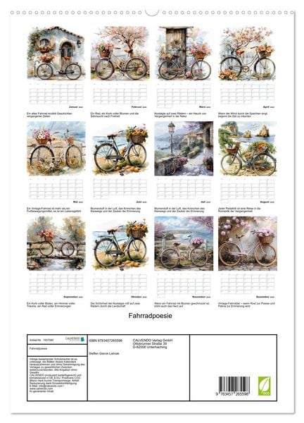 Produktbild: Fahrradpoesie (hochwertiger Premium Wandkalender 2026 DIN A2 hoch), Kunstdruck in Hochglanz