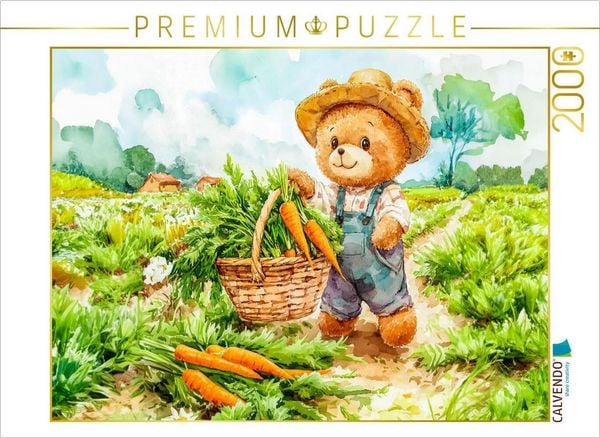 CALVENDO Puzzle Teddy erntet Möhren im Feld | 2000 Teile Lege-Größe 90x67cm Foto-Puzzle für glückliche Stunden