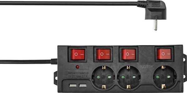 Produktbild: Sygonix RF-4737788 Steckdosenleiste mit Schalter Schwarz Schutzkontakt 1St.