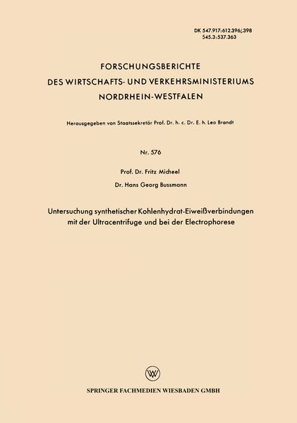 Produktbild: Untersuchung synthetischer Kohlenhydrat-Eiwei&szlig;verbindungen mit der Ultracentrifuge und bei der Electrophorese