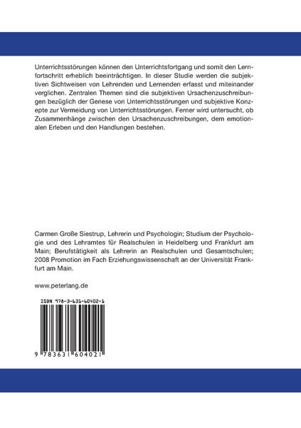 Produktbild: Unterrichtsst&ouml;rungen aus der Sicht von Lehrenden und Lernenden