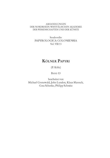 Produktbild: K&ouml;lner Papyri (P. K&ouml;ln) Band 13