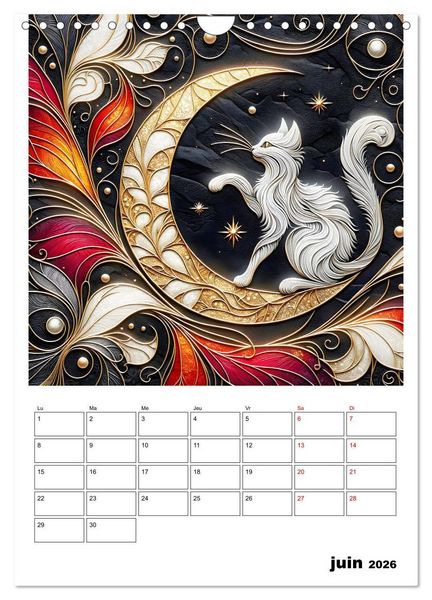 Produktbild: Les chats - Pattes de velours au clair de lune (Calendrier mural 2026 DIN A4 horizontal), CALVENDO calendrier mensuel