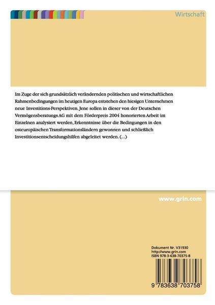 Produktbild: Analyse der besonderen Bedingungen und Merkmale von Direktinvestitionen in Transformationsl&auml;ndern Osteuropas
