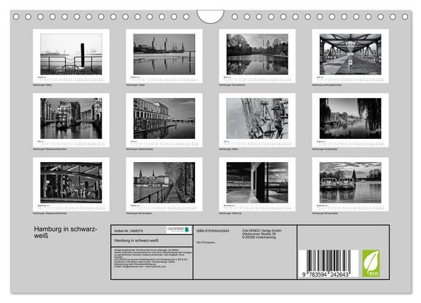 Produktbild: Hamburg in schwarz-wei&szlig; (Wandkalender 2027 DIN A4 quer), CALVENDO Monatskalender