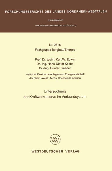 Produktbild: Untersuchung der Kraftwerkreserve im Verbundsystem