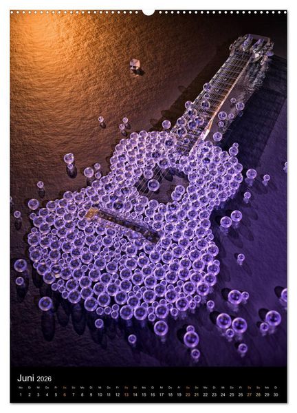 Produktbild: VIRTUAL MUSIC - Musikinstrumente in Hyperrealistischen Illustrationen (Wandkalender 2026 DIN A2 hoch), CALVENDO Monatskalender