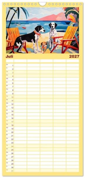 Produktbild: Familienplaner 2027 - Hunde Kunstwerke - Hunde im Stil des Fauvismus k&uuml;nstlerisch gestaltet mit 5 Spalten (Wandkalender, 21 x 45 cm) CALVENDO